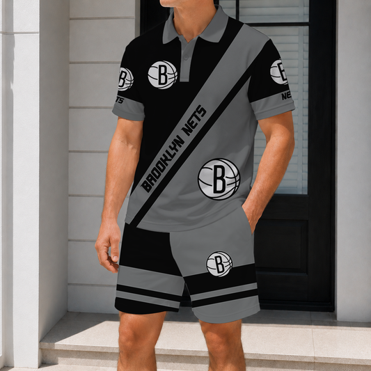 LIMITED EDITION - NEW CUSTOMIZED NBA25 BNE BROOKLYN NETS POLO SHIRT & SHORT PANTS SET