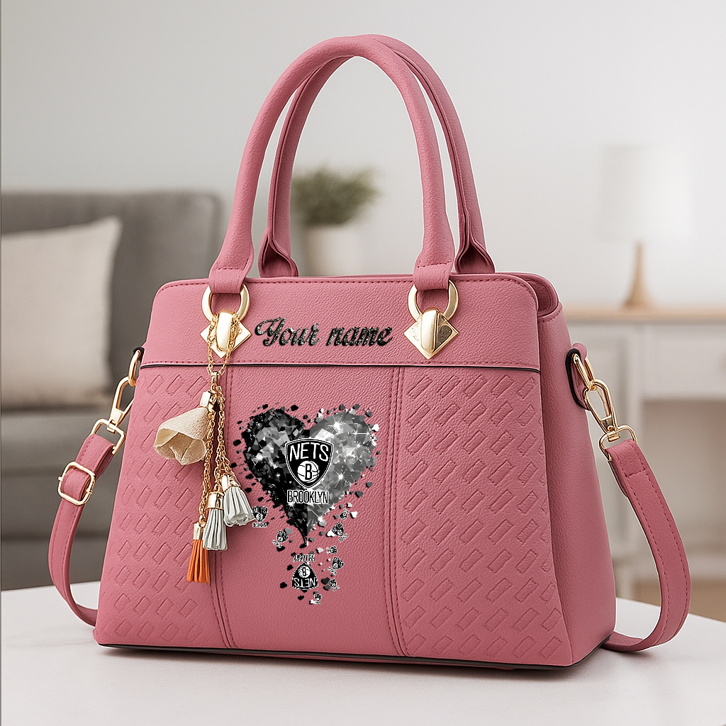 LIMITED EDITION - NEW CUSTOMIZED NBA25 BNE BROOKLYN NETS ZIP HANDBAG MULTICOLOR