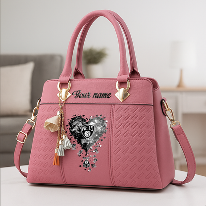 LIMITED EDITION - NEW CUSTOMIZED NBA25 BNE BROOKLYN NETS ZIP HANDBAG MULTICOLOR