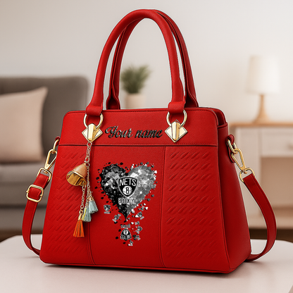 LIMITED EDITION - NEW CUSTOMIZED NBA25 BNE BROOKLYN NETS ZIP HANDBAG MULTICOLOR