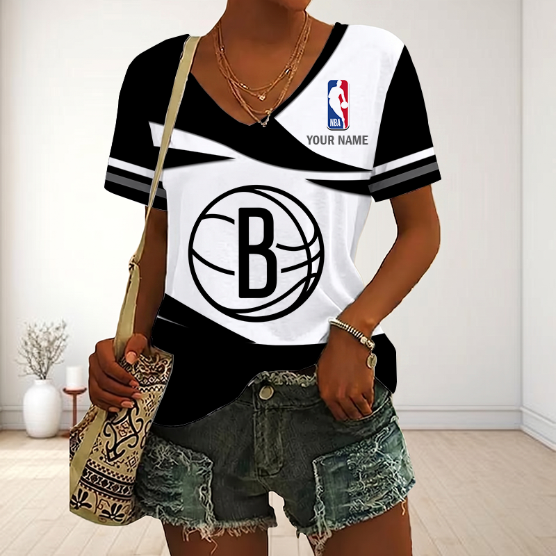 LIMITED EDITION - NEW CUSTOMIZED NBA25 BNE BROOKLYN NETS V-NECK FEMALE SHIRT