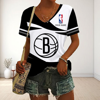 LIMITED EDITION - NEW CUSTOMIZED NBA25 BNE BROOKLYN NETS V-NECK FEMALE SHIRT