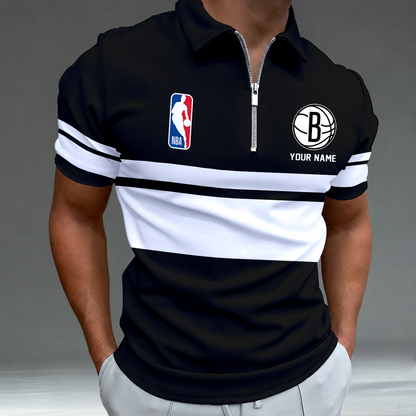 [HOT DEAL] NEW CUSTOMIZED NBA25 BNE BROOKLYN NETS ZIP POLO SHIRT