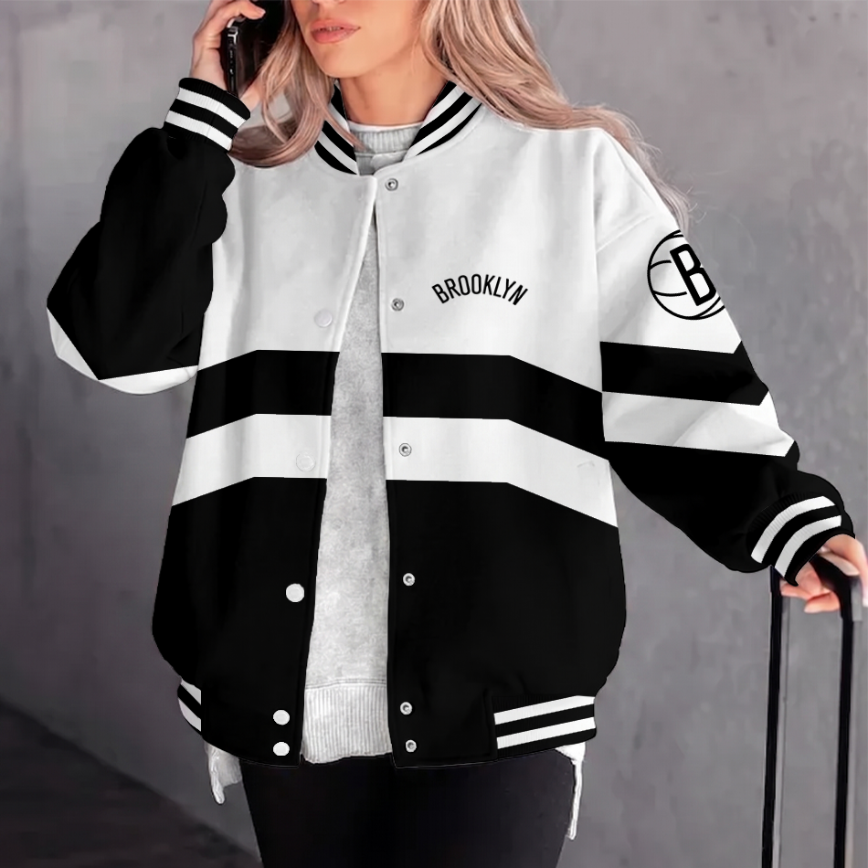 [HOT DEAL] NEW CUSTOMIZED NBA25 BNE BROOKLYN NETS BASEBALL JACKET, SATIN VARSITY JACKET