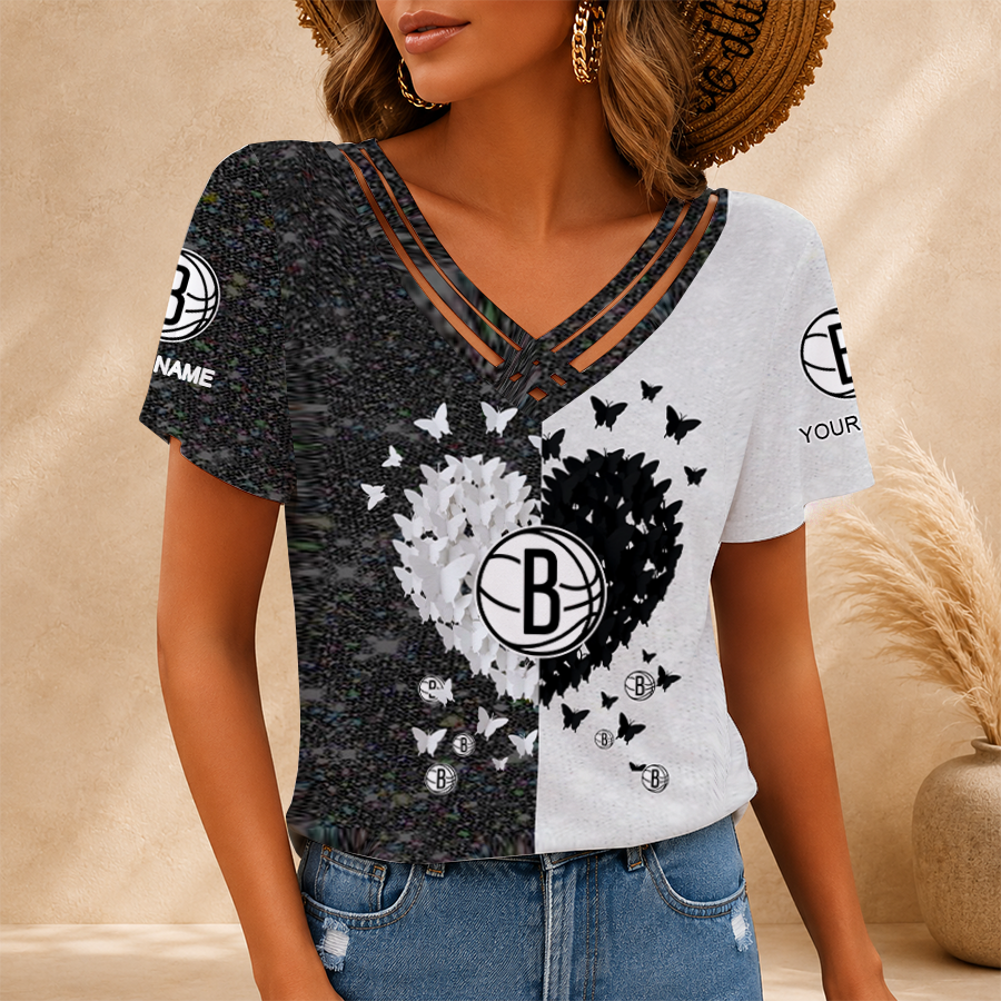 LIMITED EDITION - NEW CUSTOMIZED NBA25 BNE BROOKLYN NETS V-NECK SHIRT