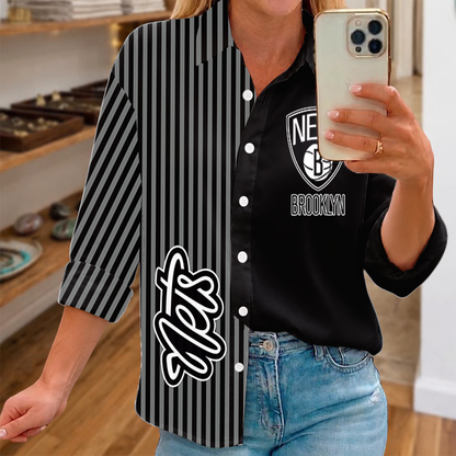 LIMITED EDITION - NEW CUSTOMIZED NBA25 BNE BROOKLYN NETS WOMEN CASUAL SHIRT FOR FAN