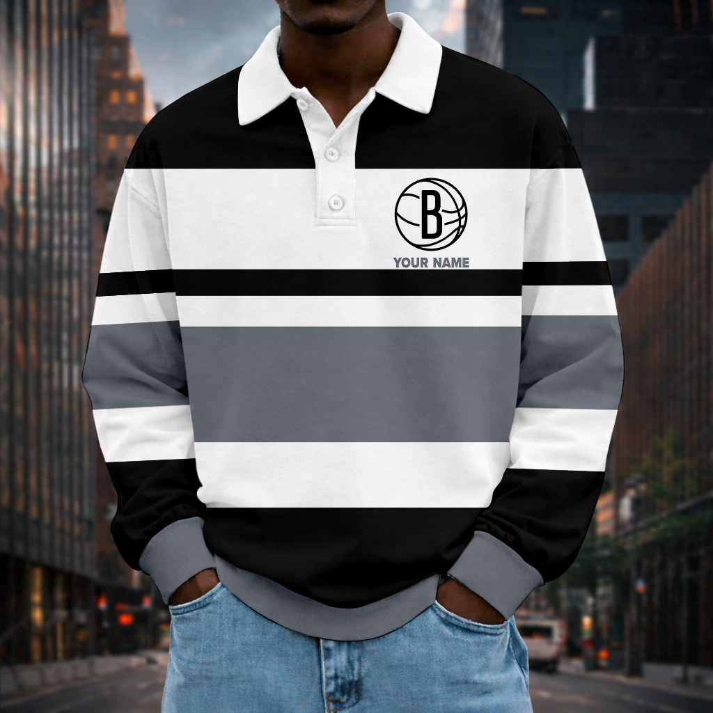 LIMITED EDITION - NEW CUSTOMIZED NBA25 BNE BR NETS MEN LONG SLEEVE POLO