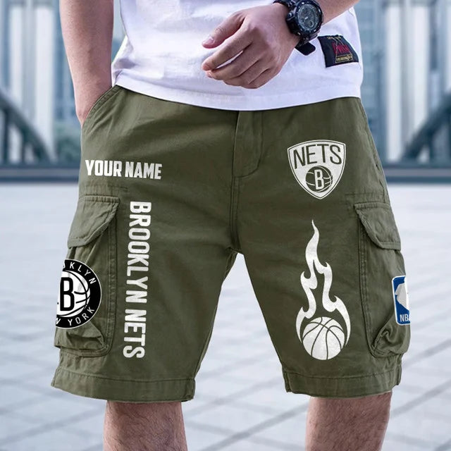 [HOT DEAL] NEW CUSTOMIZED NBA25 BNE BROOKLYN NETS CARGO SHORTS