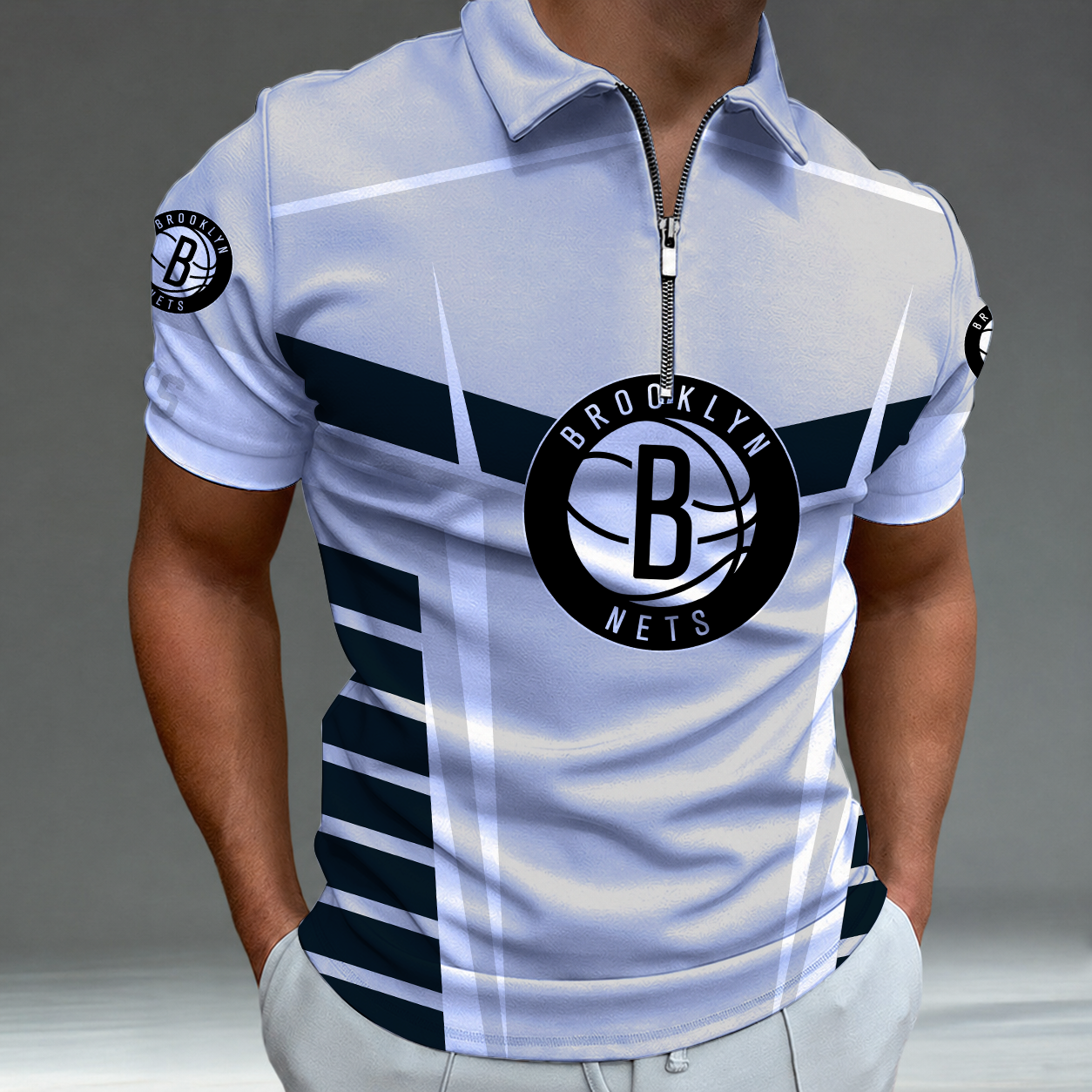 [HOT DEAL] NEW CUSTOMIZED NBA25 BNE BROOKLYN NETS ZIP POLO SHIRT