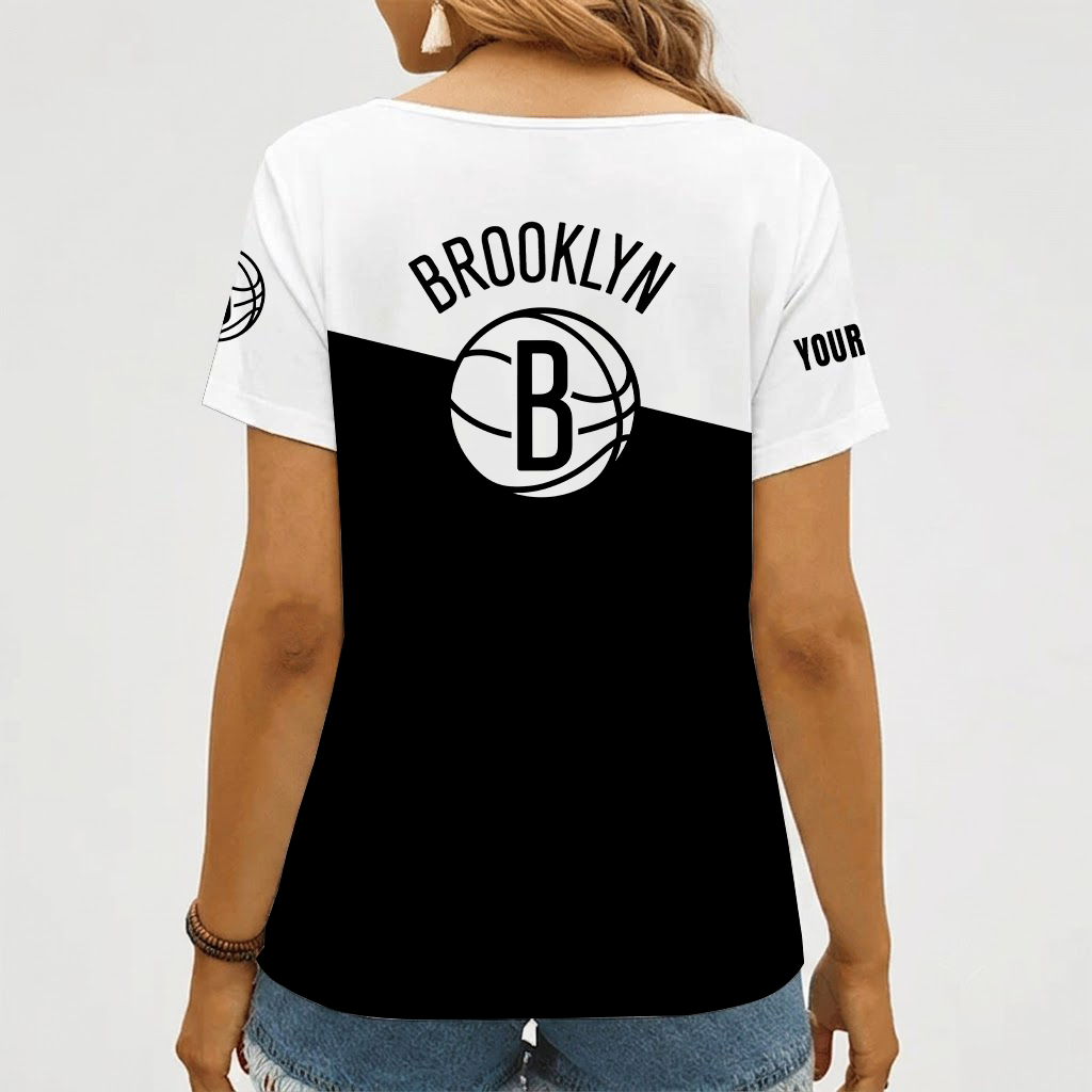 [HOT DEAL] NEW CUSTOMIZED NBA25 BNE BROOKLYN NETS V-NECK FEMALE SHIRT