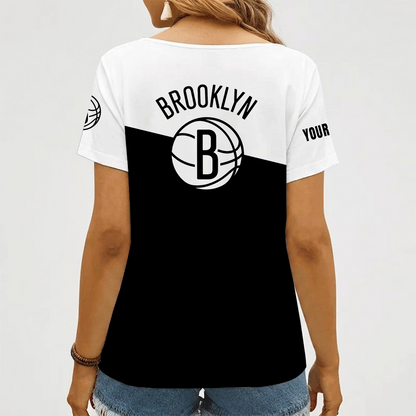 [HOT DEAL] NEW CUSTOMIZED NBA25 BNE BROOKLYN NETS V-NECK FEMALE SHIRT