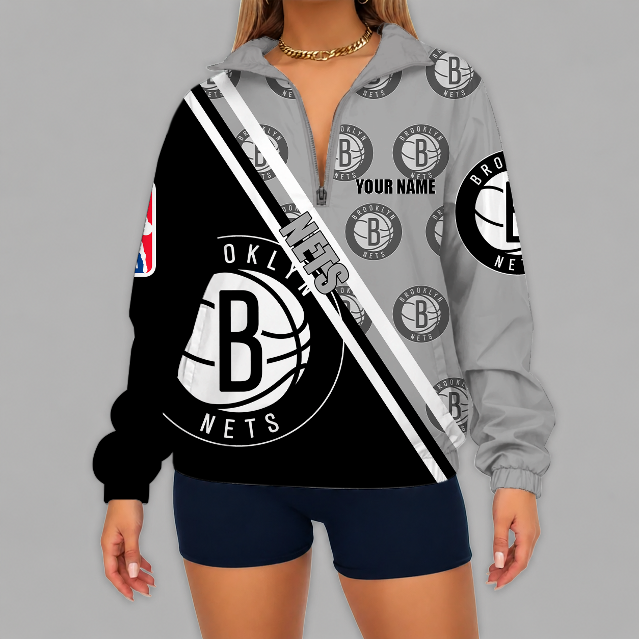[HOT DEAL] NEW CUSTOMIZED NBA25 BNE BROOKLYN NETS V-NECK ZIPPER SWEATSHIRT JACKET