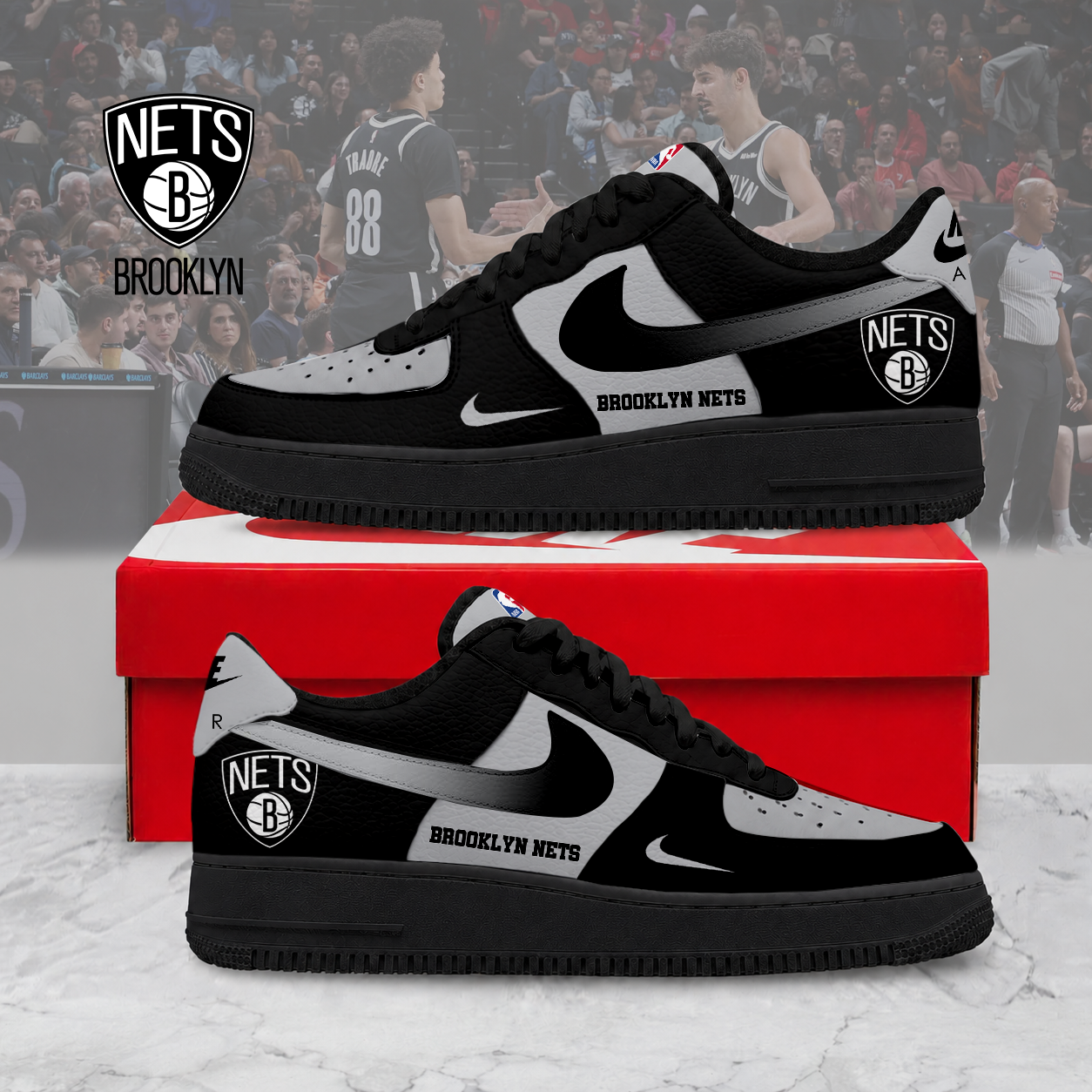 LIMITED EDITION - NEW CUSTOMIZED NBA25 BNE BROOKLYN NETS AF1 SNEAKERS