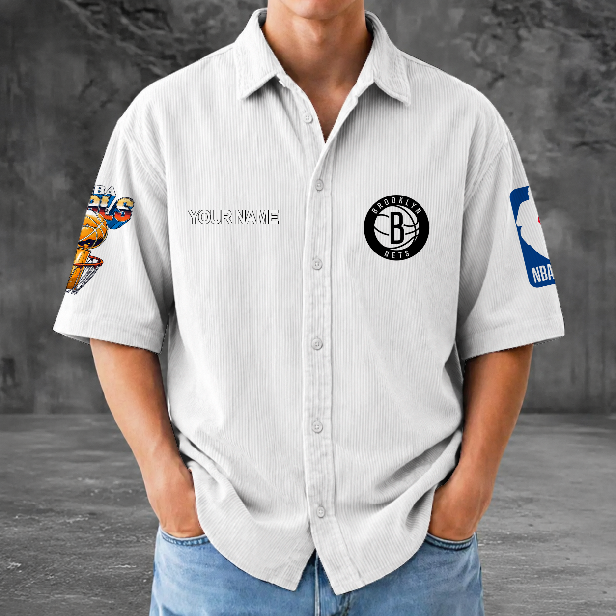 [HOT DEAL] NEW CUSTOMIZED NBA25 BNE BROOKLYN NETS SEERSUCKER BUTTON SHIRT