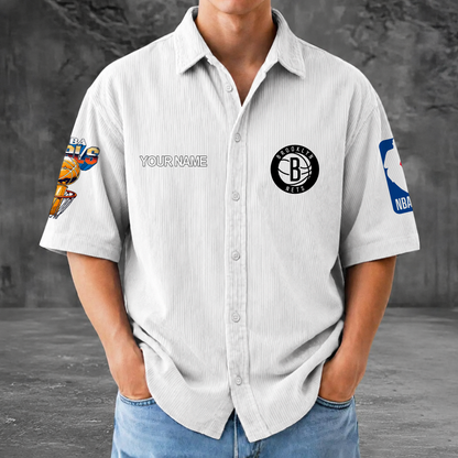 [HOT DEAL] NEW CUSTOMIZED NBA25 BNE BROOKLYN NETS SEERSUCKER BUTTON SHIRT