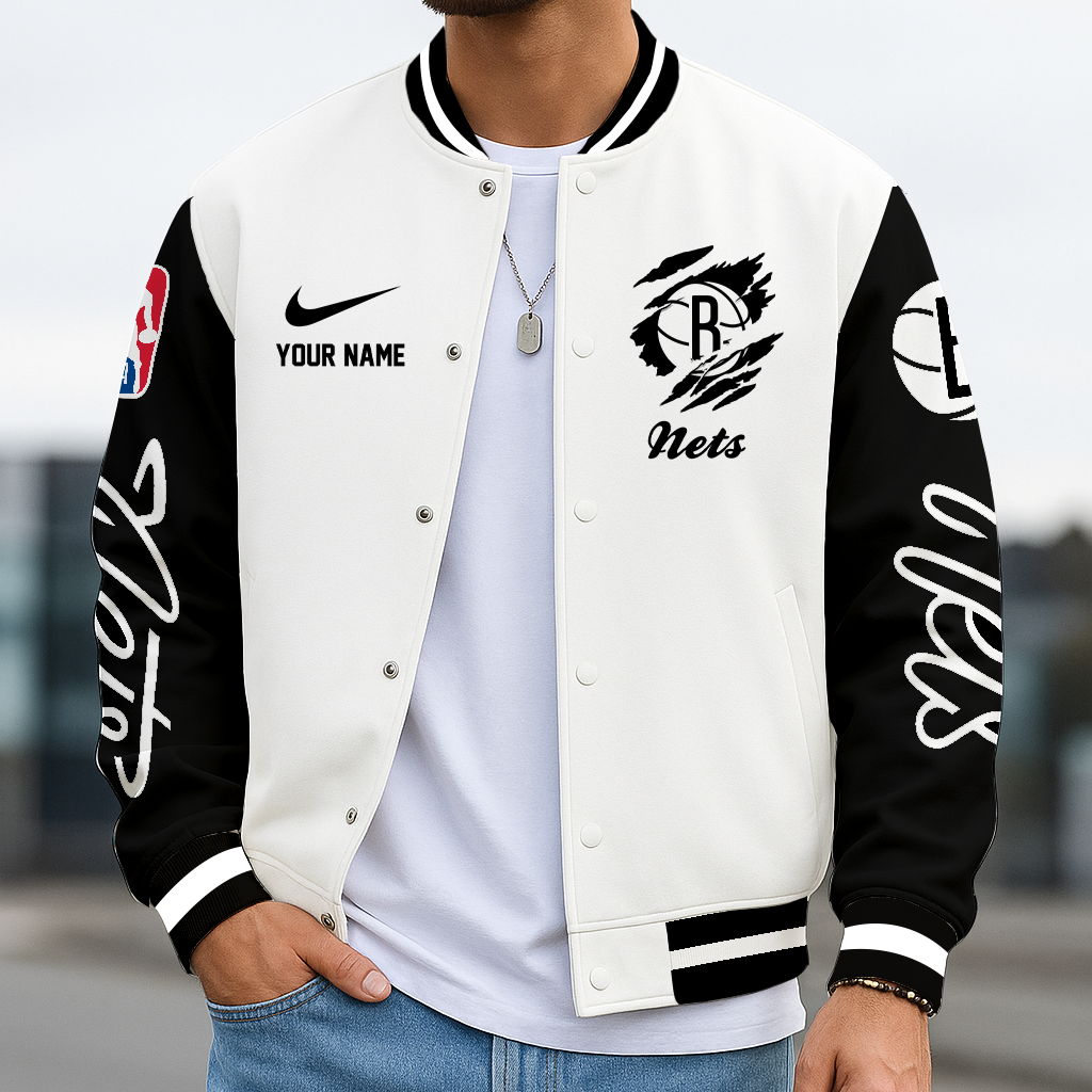 LIMITED EDITION - NEW CUSTOMIZED NBA25 BNE BR NETS BASEBALL JACKET, SATIN VARSITY JACKET