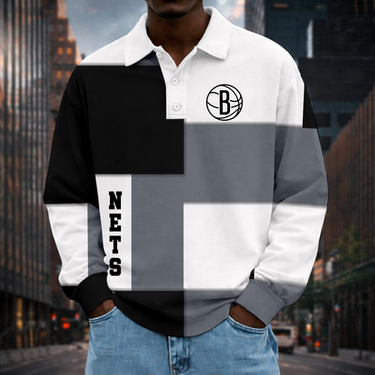 LIMITED EDITION - NEW CUSTOMIZED NBA25 BNE BROOKLYN NETS MEN LONG SLEEVE POLO