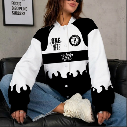 LIMITED EDITION - NEW CUSTOMIZED NBA25 BNE BROOKLYN NETS BASEBALL JACKET, SATIN VARSITY JACKET