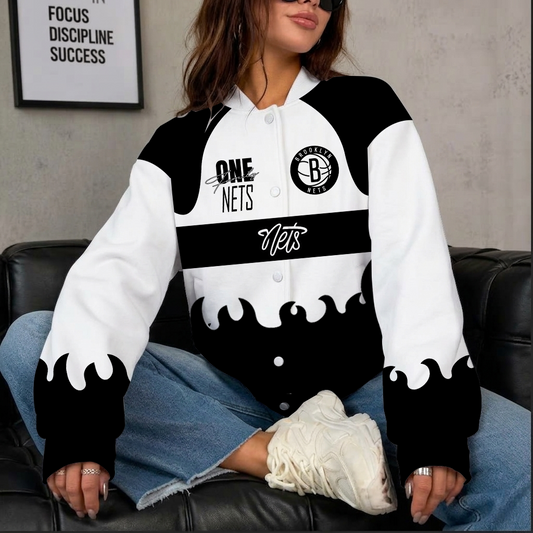 LIMITED EDITION - NEW CUSTOMIZED NBA25 BNE BROOKLYN NETS BASEBALL JACKET, SATIN VARSITY JACKET