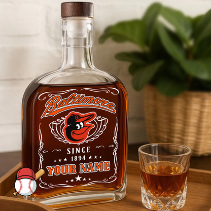 LIMITED EDITION - NEW CUSTOMIZED MLB25 BOS BALTIMORE ORIOLES LUXURY WHISKEY BOTTLE 450ML