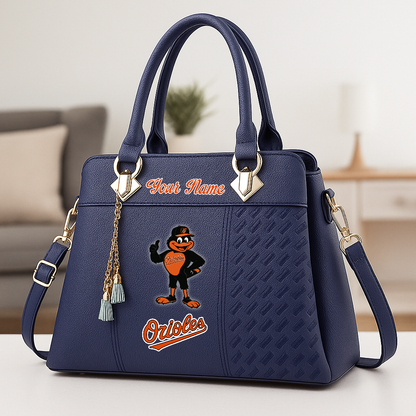LIMITED EDITION - NEW CUSTOMIZED MLB25 BOS BALTIMORE ORIOLES ZIP HANDBAG MULTICOLOR