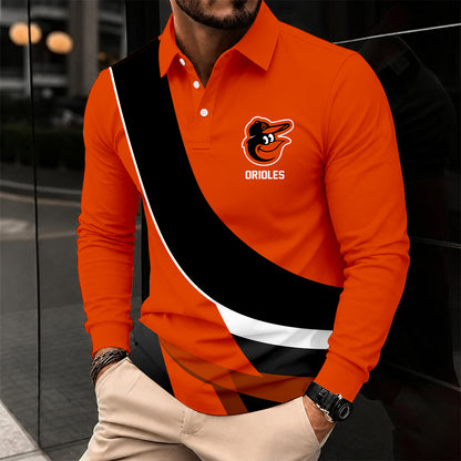 [FLASH SALE] NEW CUSTOMIZED MLB25 BOS BALTIMORE ORIOLES MEN'S LONG SLEEVE POLO