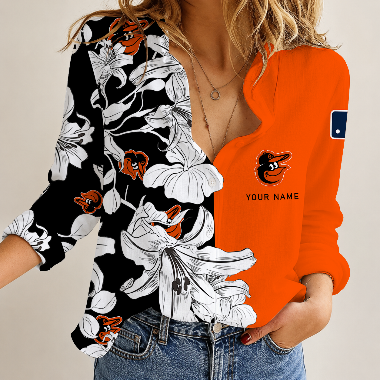 [FLASH SALE] NEW CUSTOMIZED MLB25 BOS BALTIMORE ORIOLES WOMEN CASUAL SHIRT