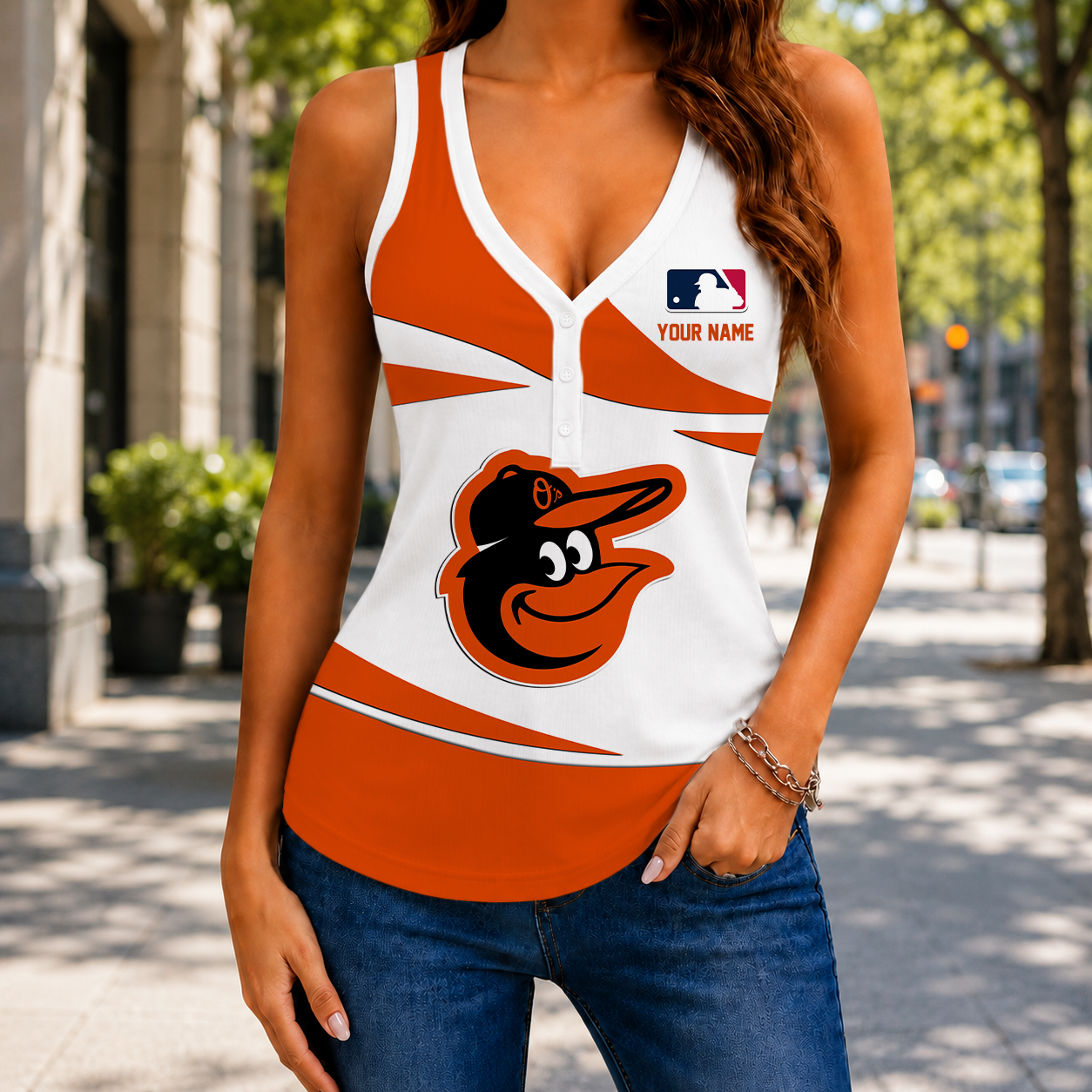 LIMITED EDITION - NEW CUSTOMIZED MLB25 BOS BALTIMORE ORIOLES WOMEN'S V-NECK TANK TOP