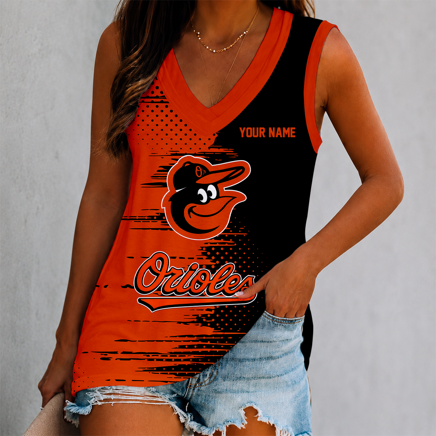 LIMITED EDITION - NEW CUSTOMIZED MLB25 BOS BALTIMORE ORIOLES WOMEN'S V-NECK TANK TOP