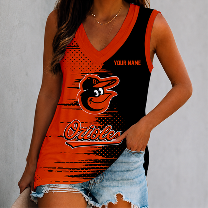 LIMITED EDITION - NEW CUSTOMIZED MLB25 BOS BALTIMORE ORIOLES WOMEN'S V-NECK TANK TOP
