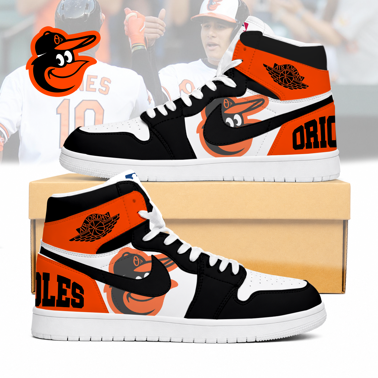 LIMITED EDITION - NEW CUSTOMIZED MLB25 BOS BALTIMORE ORIOLES AIR JORDAN SNEAKERS