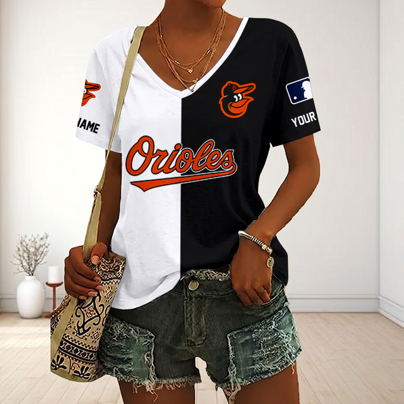 SPECIAL EDITION - NEW CUSTOMIZED MLB25 BOS BALTIMORE ORIOLES V-NECK FEMALE SHIRT