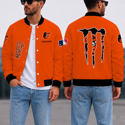 SPECIAL EDITION - NEW CUSTOMIZED MLB25 BOS BALTIMORE ORIOLES SATIN VARSITY & BASEBALL JACKET