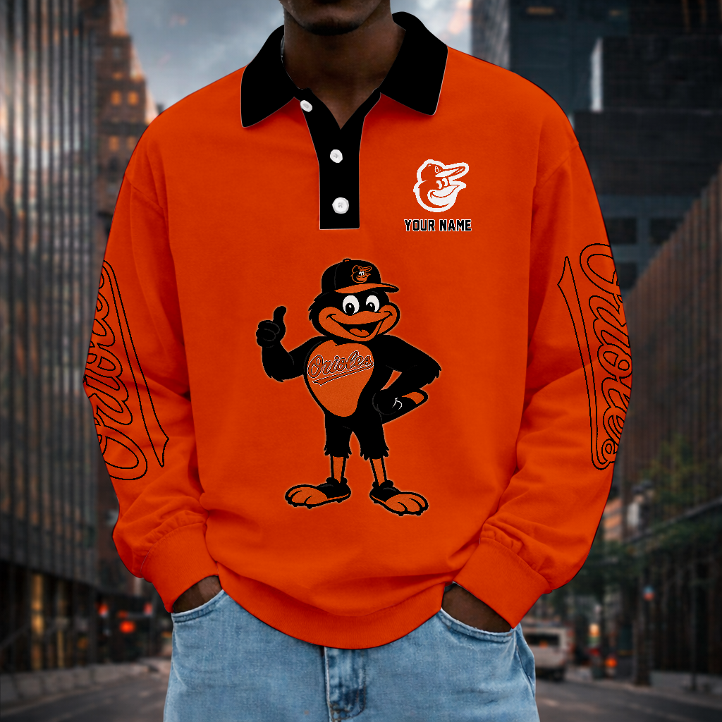LIMITED EDITION - NEW CUSTOMIZED MLB25 BOS BALTIMORE ORIOLES MEN LONG SLEEVE POLO