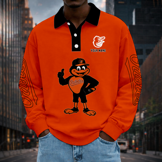 LIMITED EDITION - NEW CUSTOMIZED MLB25 BOS BALTIMORE ORIOLES MEN LONG SLEEVE POLO