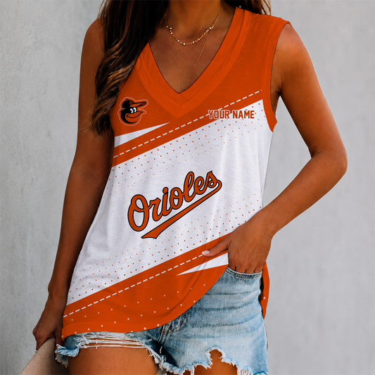 LIMITED EDITION - NEW CUSTOMIZED MLB25 BOS BALTIMORE ORIOLES WOMEN'S V-NECK TANK TOP