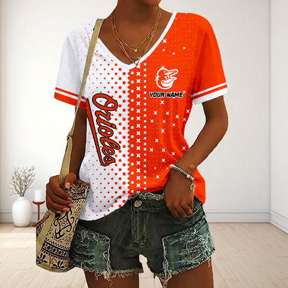 LIMITED EDITION - NEW CUSTOMIZED MLB25 BOS BALTIMORE ORIOLES V-NECK FEMALE SHIRT