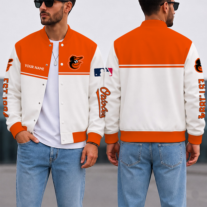 SPECIAL EDITION - NEW CUSTOMIZED MLB25 BOS BALTIMORE ORIOLES SATIN VARSITY & BASEBALL JACKET