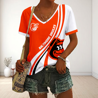 LIMITED EDITION - NEW CUSTOMIZED MLB25 BOS BALTIMORE ORIOLES V-NECK FEMALE SHIRT