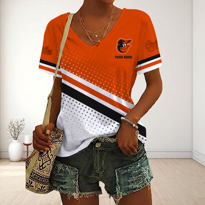 LIMITED EDITION - NEW CUSTOMIZED MLB25 BOS BALTIMORE ORIOLES V-NECK FEMALE SHIRT