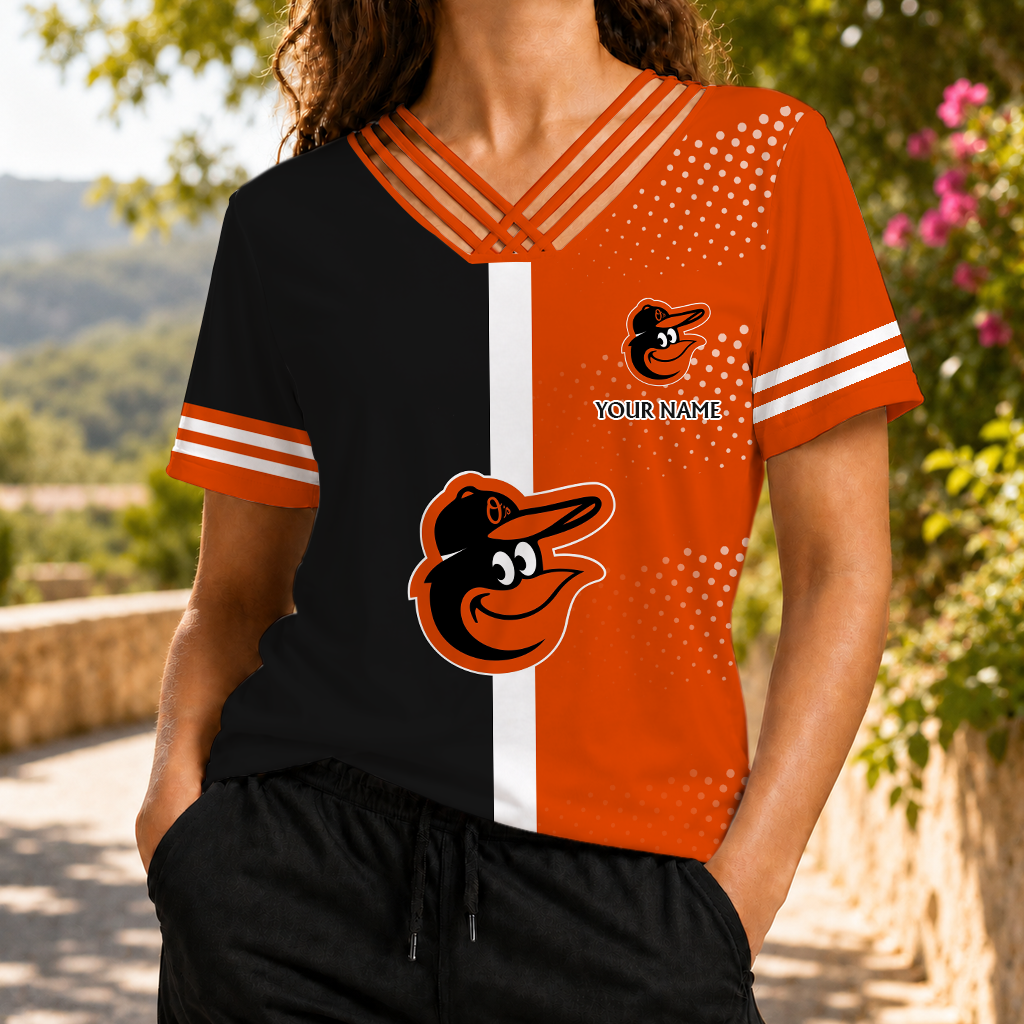 LIMITED EDITION - NEW CUSTOMIZED MLB25 BOS BALTIMORE ORIOLES V-NECK SHIRT