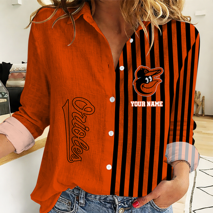 LIMITED EDITION - NEW CUSTOMIZED MLB25 BOS BALTIMORE ORIOLES WOMEN CASUAL SHIRT
