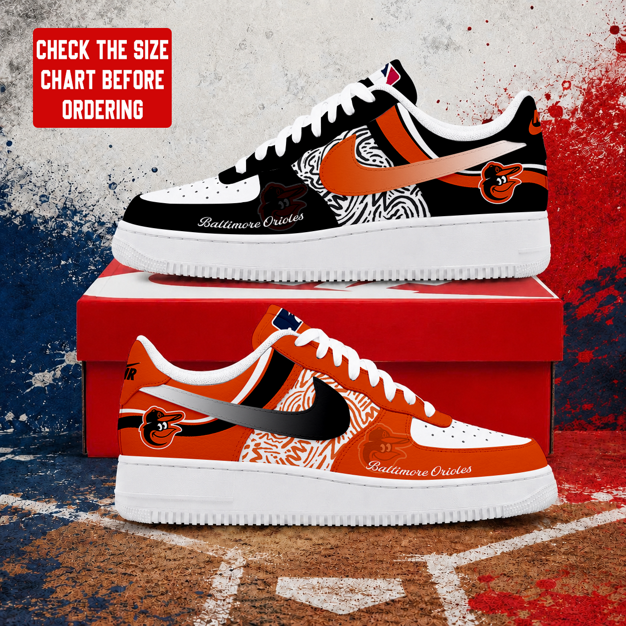 LIMITED EDITION - NEW CUSTOMIZED MLB25 BOS BALTIMORE ORIOLES AF1 SHOES