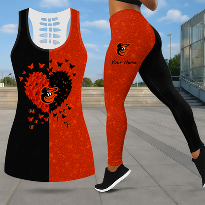 LIMITED EDITION - NEW CUSTOMIZED MLB25 BOS BALTIMORE ORIOLES LEGGINGS & HOLLOW TANK TOP SET