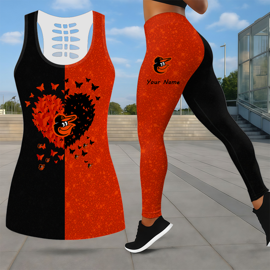 LIMITED EDITION - NEW CUSTOMIZED MLB25 BOS BALTIMORE ORIOLES LEGGINGS & HOLLOW TANK TOP SET