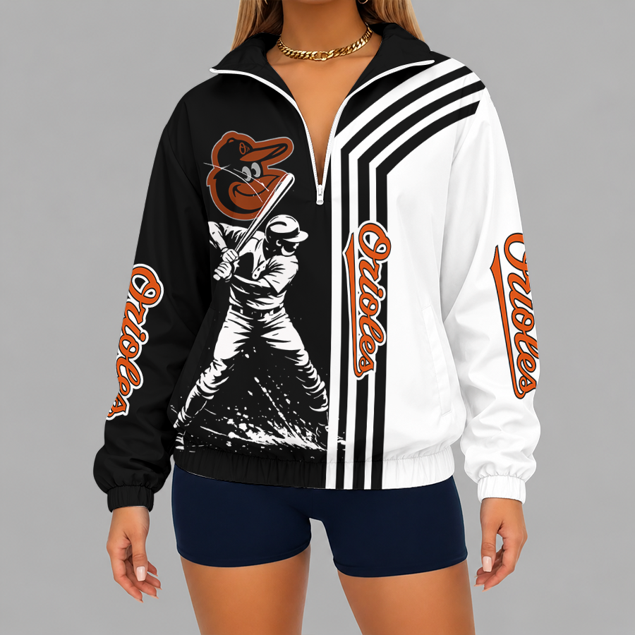 [FLASH SALE] NEW CUSTOMIZED MLB25 BOS BALTIMORE ORIOLES V-NECK ZIPPER SWEATSHIRT JACKET