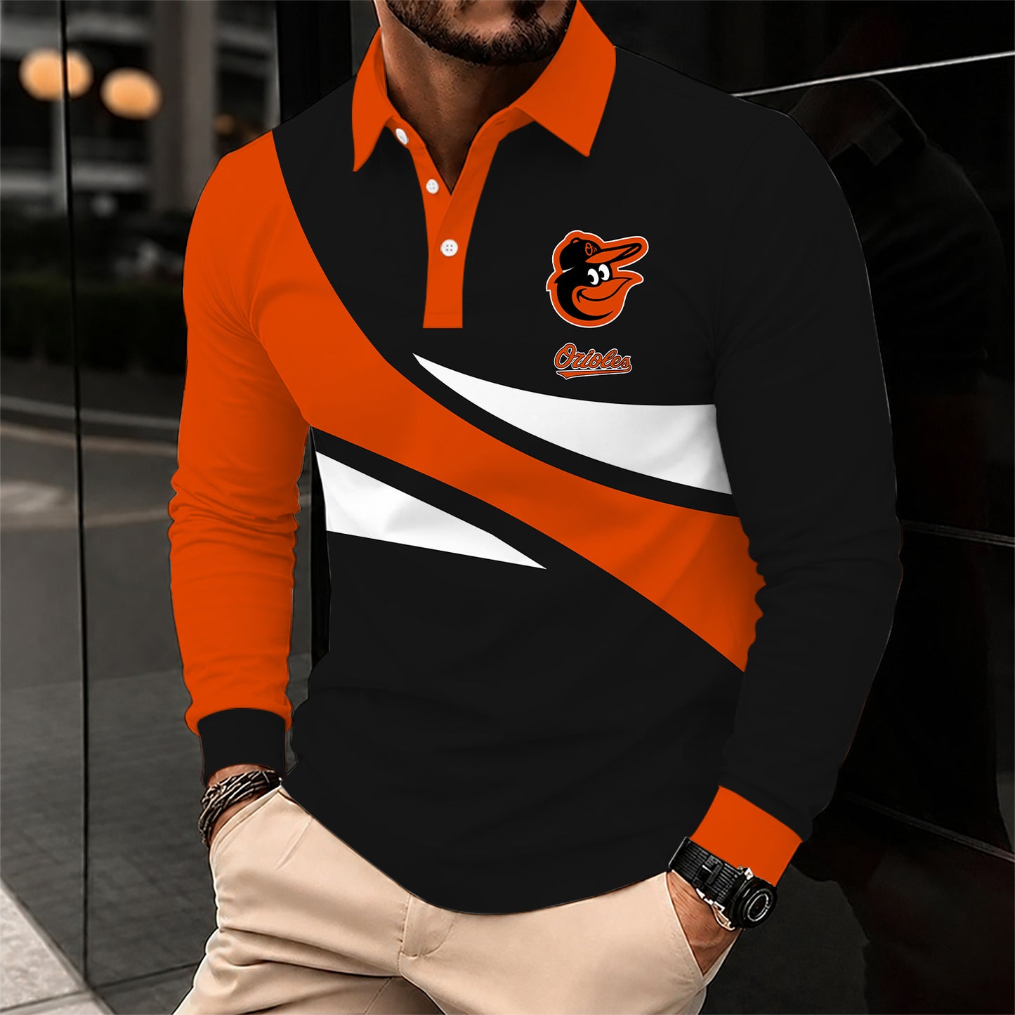 [FLASH SALE] NEW CUSTOMIZED MLB25 BOS BALTIMORE ORIOLES MEN'S LONG SLEEVE POLO