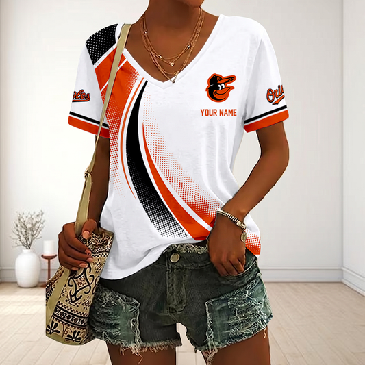LIMITED EDITION - NEW CUSTOMIZED MLB25 BOS BALTIMORE ORIOLES V-NECK FEMALE SHIRT