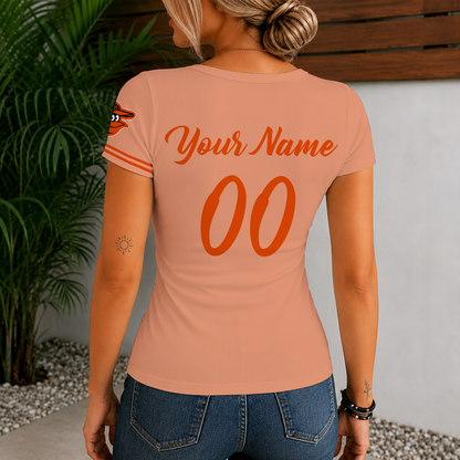 [FLASH SALE] NEW CUSTOMIZED MLB25 BOS BALTIMORE ORIOLES WOMEN'S SHORT SLEEVE HENLEY T-SHIRT