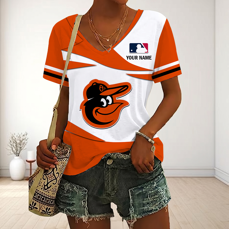 LIMITED EDITION - NEW CUSTOMIZED MLB25 BOS BALTIMORE ORIOLES V-NECK FEMALE SHIRT